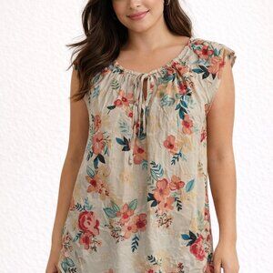 Lauren Conrad Floral XS Sleeveless Blouse Tie Closing in Back
